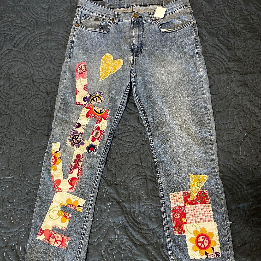 Colorful Print Boho Jeans
